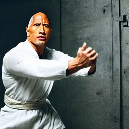 Image similar to film still of dwayne johnson as ip man, pose wing chun style