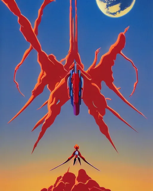 Image similar to evangelion by roger dean, 4 k, hyper detailed