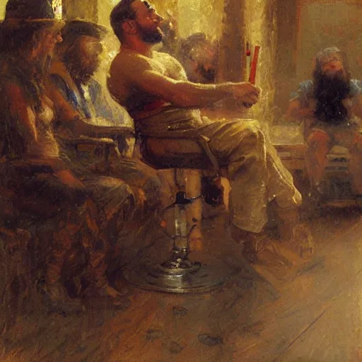 Image similar to a man with a crew cutl haircut, painting by Gaston Bussiere, Craig Mullins