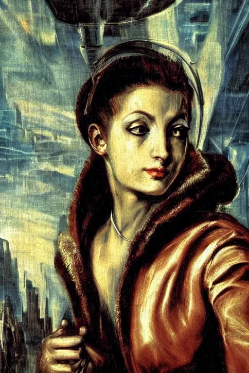 Image similar to a close - up portrait of a cyberpunk cyborg girl, by el greco, rule of thirds