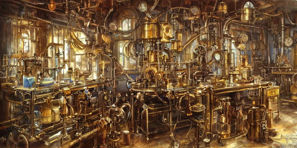 Image similar to Steampunk laboratory By Konstantin Razumov, highly detailded