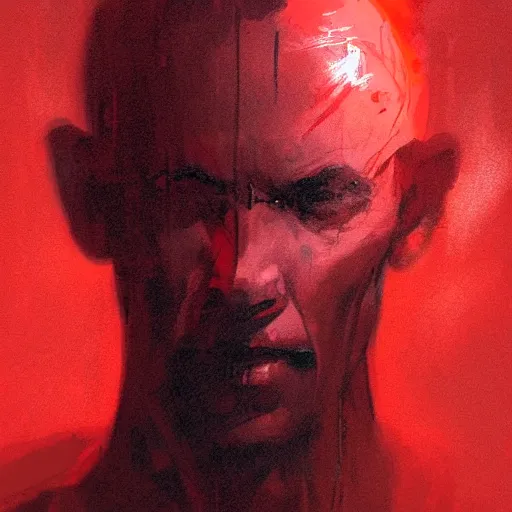 Image similar to portrait of an emaciated man bathed in red light, dramatic lighting, illustration by Greg rutkowski, yoji shinkawa, 4k, digital art, concept art, trending on artstation