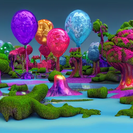 Image similar to a 3d rendering of a fantasy world by Lisa Frank, blender 3d rendering octane render hyper detailed