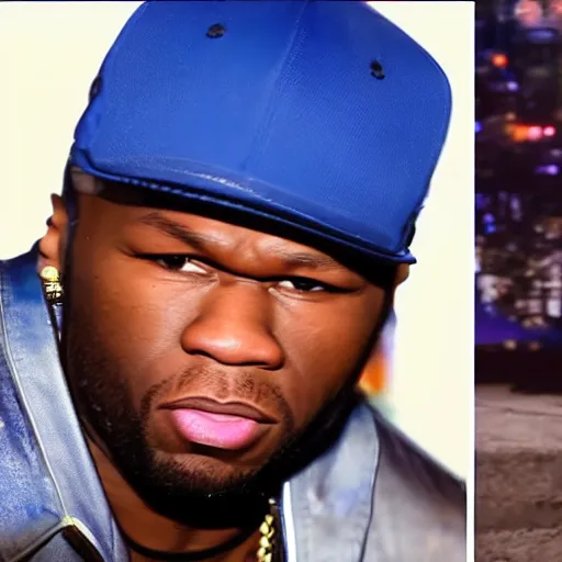 Prompt: 5 0 cent in the music video for playboi carti's meh, blue color palette