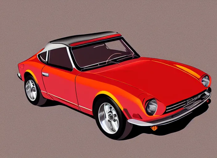 Image similar to highly detailed 1 9 6 9 red datsun fairlady roadster, retro minimalist art by jean giraud, moebius starwatcher comic, sharp, 8 k