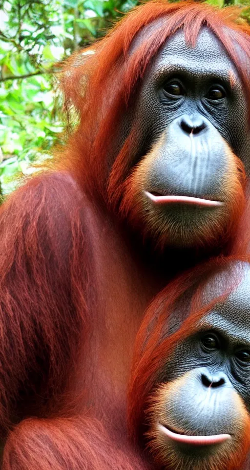 Prompt: Orangutan second-hand smoking, iPhone selfie