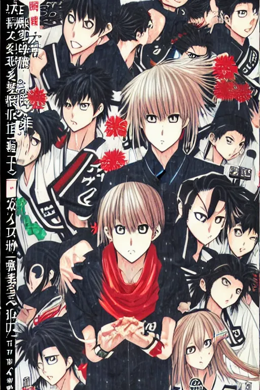 Image similar to a cover of modern japanese manga, high detail, anime cover, illustrated