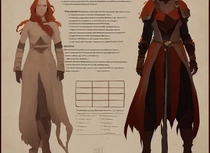 Prompt: character sheet for a beautiful ginger woman healer for dragon age by greg rutkowski, by studio ghibli, digital art, trending on artstation, hd, 8 k, highly detailed, good lighting, beautiful, masterpiece