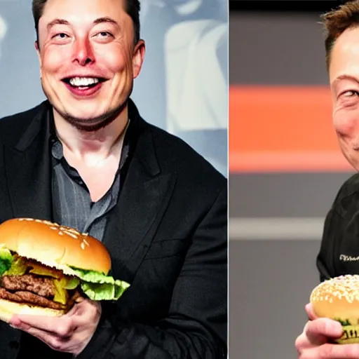 Image similar to elon musk eating a hamburger made of jeff bezos