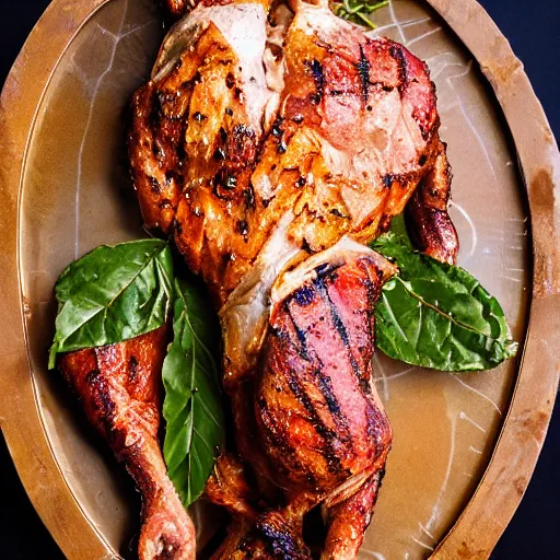Prompt: food photography award winning rotisserie grilled mermaid on a platter