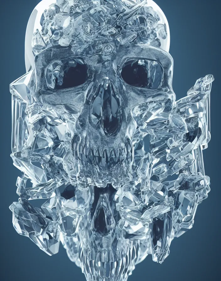 Image similar to crystal skull intricate abstract. sharp teeth. delicate artwork. by Tooth Wu, wlop, beeple, dan mumford. octane render, trending on artstation, greg rutkowski very coherent symmetrical artwork. cinematic, hyper realism, high detail, octane render, 8k, depth of field, bokeh. chrome accents.