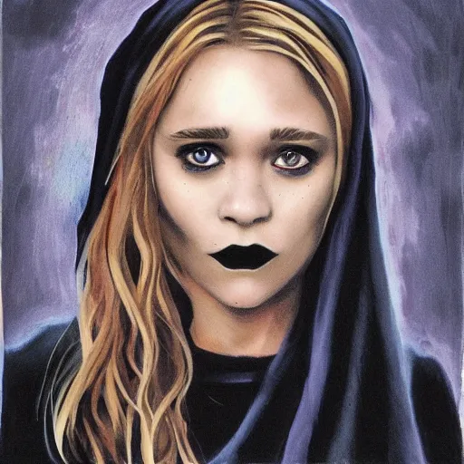 Prompt: goth mary kate olsen, art by michael miller