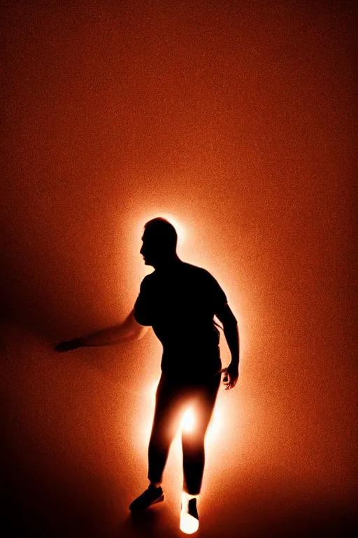 Prompt: human silhouette, large diffused glowing aura, long exposure, film grain, cinematic lighting, maximum detail, art by janice sung