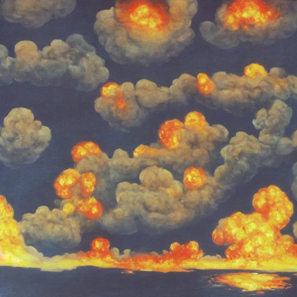 Image similar to bob ross painting of nuclear holocaust