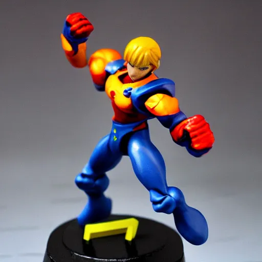 Prompt: samus varia suit punching as a warhammer tabletop figurine