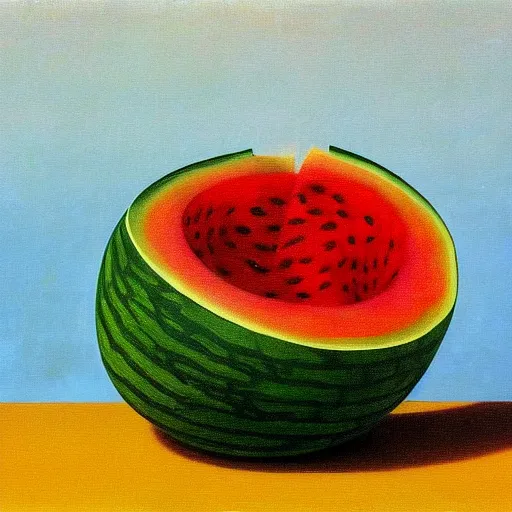 Image similar to painting of a watermelon by rene magritte, hd, 4 k, detailed, award winning