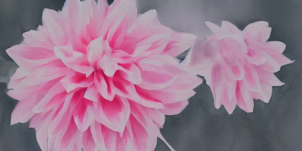 Image similar to a pastel creamy pink dahlia blossom, watercolor, artstation, moody