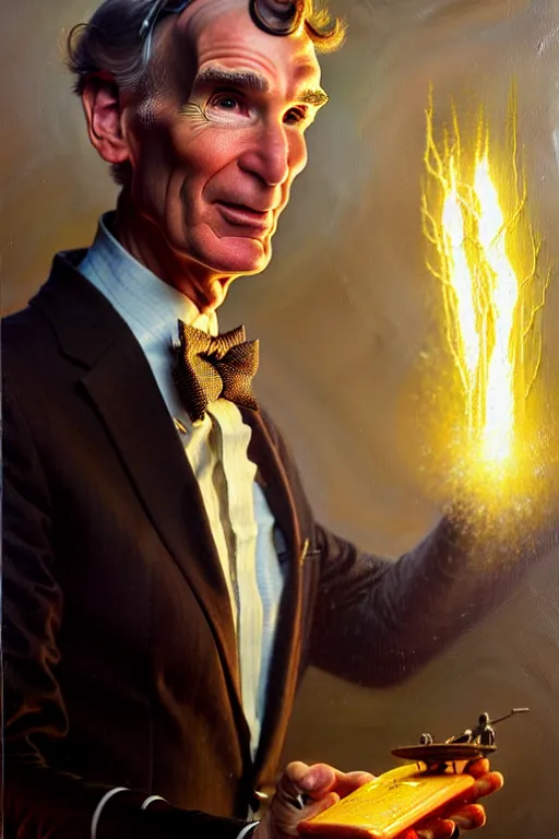 Image similar to bill nye by gaston bussiere, bayard wu, greg rutkowski, giger, maxim verehin