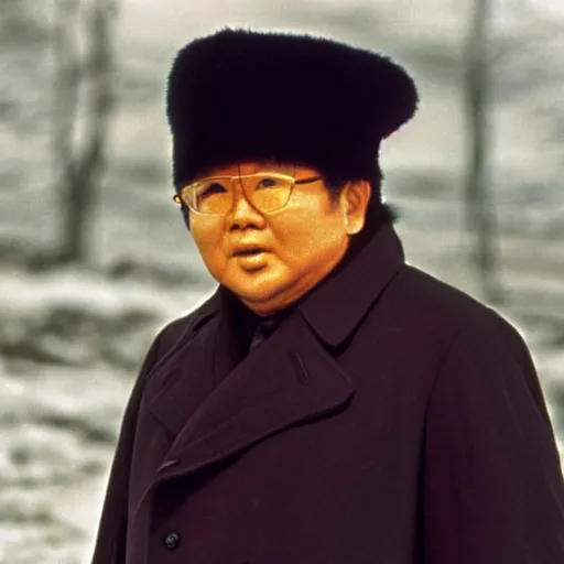 Image similar to filmstill of Kim Jong-il wearing a chapka in the role of Doctor Zhivago by David Lean, 1965, cinemascope, Eastman Color Negative 50T 5251 Neg. Film, epic romance