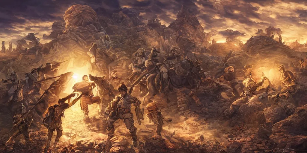 Image similar to now is the time to lift our nation from the quicksands of racial injustice to the solid rock of brotherhood. ultrafine highly detailed colorful illustration, intricate linework, sharp focus, octopath traveler, final fantasy, unreal engine highly rendered, global illumination, radiant light, intricate environment