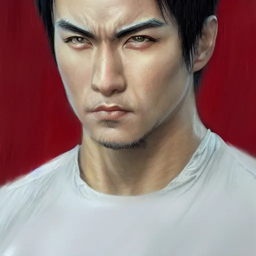 Image similar to Jin Kazama, closeup character portrait art by Donato Giancola, Craig Mullins, digital art, trending on artstation