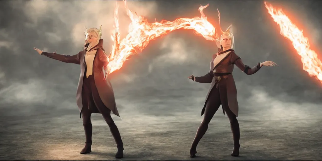 Image similar to hilary clinton as an evil elven princes casting a fireball anime style, moody lighting, octane render