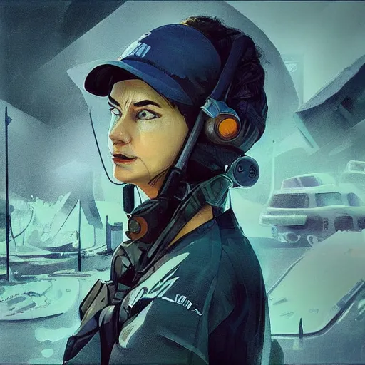 Image similar to “a mid distance portrait of woman wearing a survival outfit, lots of gear. Junkyard in the background. Science fiction. Intricate digital painting. Character portrait. Character design. Concept art. Symmetrical face. Detailed realistic face.”