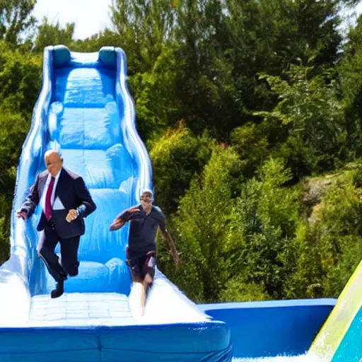 Image similar to rudy giuliani sliding down a waterslide