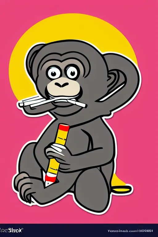 Image similar to Monkey with a cigarette, sticker, colorful, illustration, highly detailed, simple, smooth and clean vector curves, no jagged lines, vector art, smooth