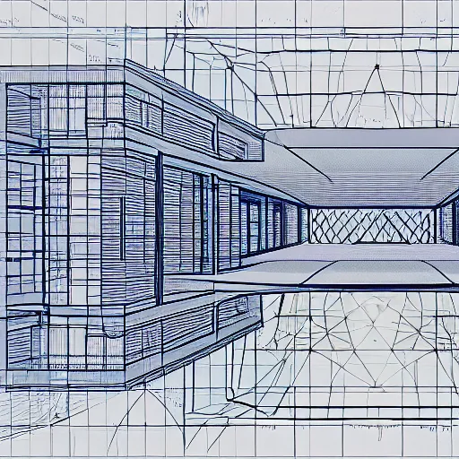 Image similar to cross-section perspective of architecture blueprint of floating building, cinematic digital illustration, in style of Moebius