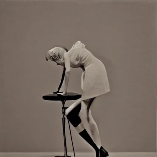 Image similar to a black and white photo of a person's legs, a surrealist sculpture by toshiko okanoue, behance, surrealism, surrealist, cubism, genderless