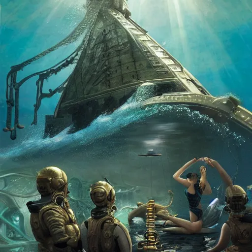 Image similar to 2 0, 0 0 0 leagues under the sea, artstation hall of fame gallery, editors choice, # 1 digital painting of all time, most beautiful image ever created, emotionally evocative, greatest art ever made, lifetime achievement magnum opus masterpiece, the most amazing breathtaking image with the deepest message ever painted, a thing of beauty beyond imagination or words