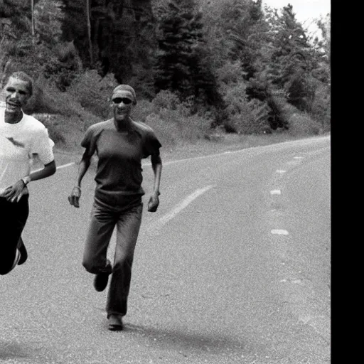 Prompt: Found footage of Obama chasing a hiker, 1986