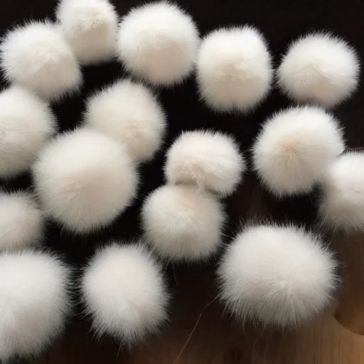 Prompt: photo of cute puffballs that look like cat heads