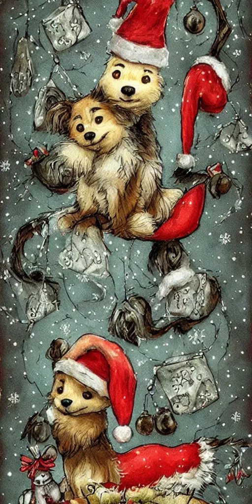 Prompt: a puppy christmas scene by alexander jansson