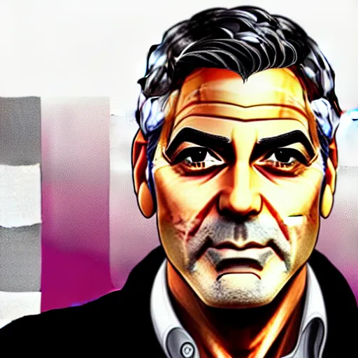 Image similar to george clooney in gta v illustrated by stephen bliss