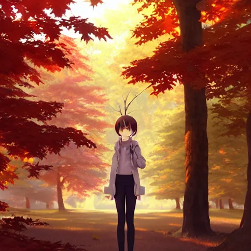 Prompt: realistic render of maple tree from bofuri by ross draws, forest background by ilya kuvshinov, digital anime art by ross tran, composition by sana takeda, lighting by greg rutkowski
