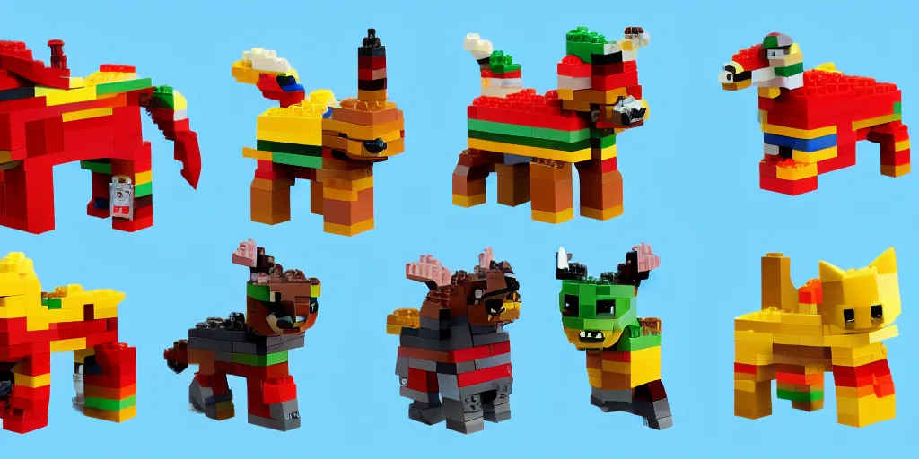 Image similar to small animals made of two or three bricks, four legged, quadrupedal, cute looking, kawaii, sharp focus, character sheet, game concept art, blocky, lego mixels, japanese, katamari damacy