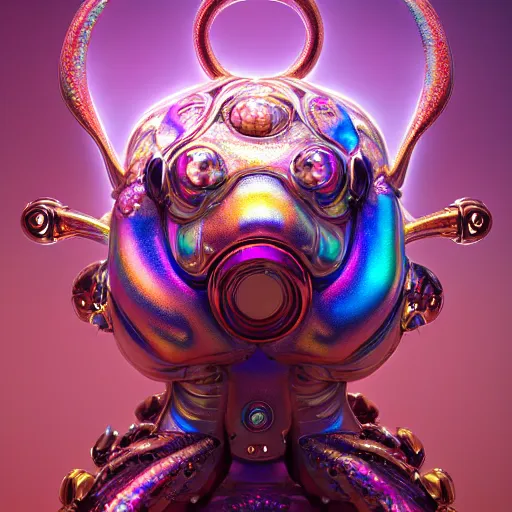 Image similar to iridescent opalescent cyborg animal in candyland, warm tones : by michal karcz, daniel merriam, victo ngai and guillermo del toro : ornate, dynamic, particulate, intricate, elegant, highly detailed, centered, artstation, smooth, sharp focus, octane render