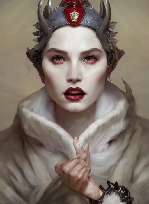 Prompt: white horns princess demon, elegant,, wearing a bomber jacket, hyper realistic, extremely detailed, dnd character art portrait, fantasy art,, dramatic lighting, vivid colors, artstation, by edgar maxence and caravaggio and michael whelan and delacroix, lois van baarle and bouguereau