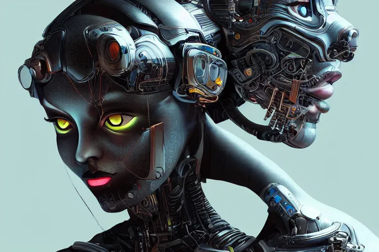 Image similar to “ a extremely detailed stunning portraits of solarpunk cyborg woman as black cat by allen william on artstation ”