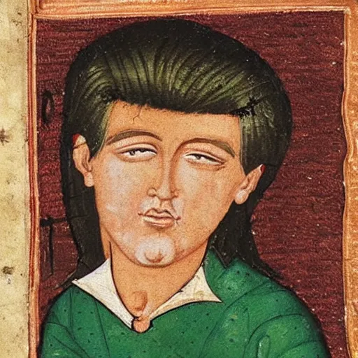 Image similar to medieval manuscript art of baby elvis presley