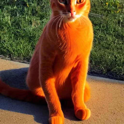 Image similar to beautiful orange cat, sunset behind it, sparkling eyes