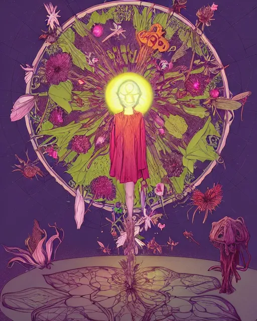 Image similar to the platonic ideal of flowers, sprouting, insects and praying of cletus kasady carnage davinci dementor chtulu mandala ponyo alice in wonderland dinotopia watership down, d & d, fantasy, ego death, lush, dmt, psilocybin, concept art by greg rutkowski and simon stalenhag and alphonse mucha