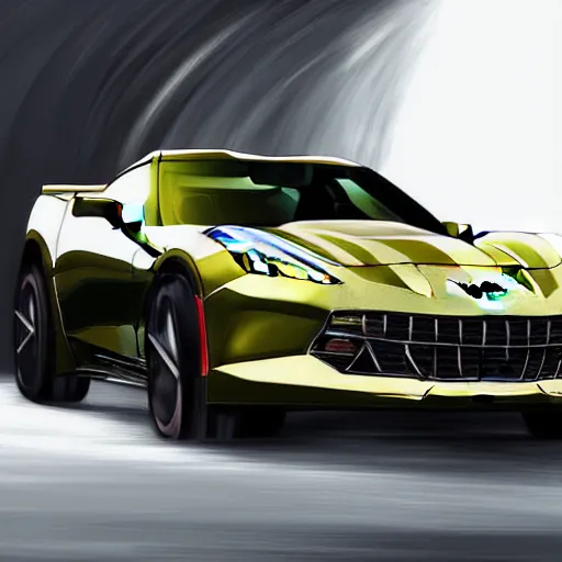 Prompt: portrait of a corvette champagne hybrid, digital art