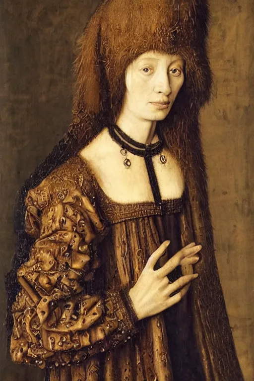 Prompt: portrait of ana de armas, oil painting by jan van eyck, northern renaissance art, oil on canvas, wet - on - wet technique, realistic, expressive, detailed textures, illusionistic detail