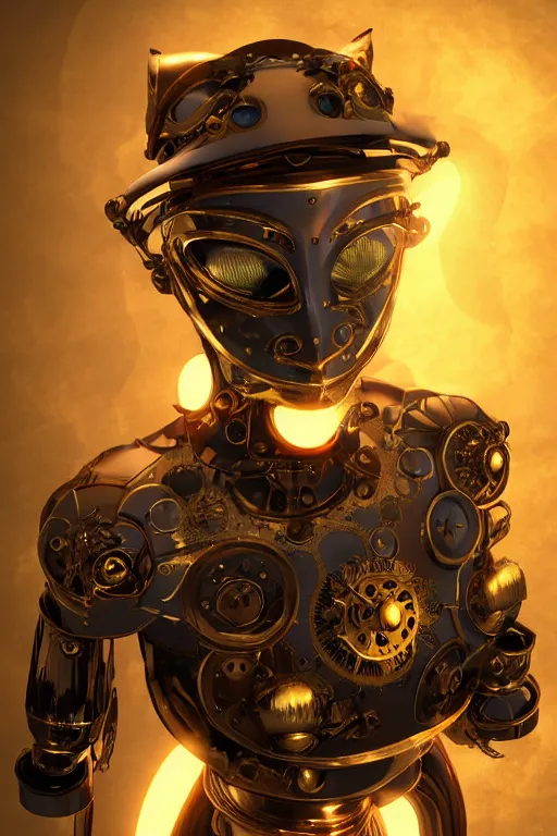 Image similar to steampunk mask minimalist fantasy art robot ninja helmet, global illumination ray tracing hdr fanart arstation by sung choi and eric pfeiffer and gabriel garza and casper konefal radiating a glowing aura