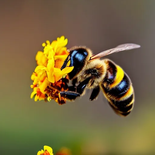 Prompt: a bee trying to reach a flower in a forest on fire, beautiful macro photography, ambient light