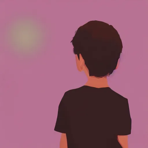 Image similar to a kid thinking of the universe, digital painting, elegant color palette