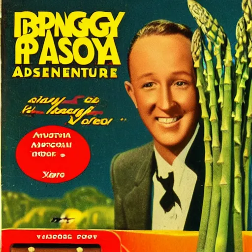 Prompt: vintage video game box cover art for “Bing Crosby’s Asparagus Adventure”